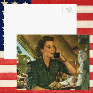 Cartão Postal Vintage Patriotic, enfermeira médica ao telefone