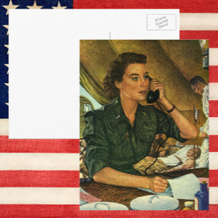 Cartão Postal Vintage Patriotic, enfermeira médica ao telefone