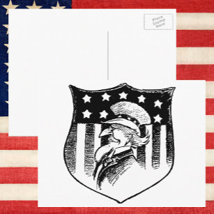 Cartão Postal Vintage Patriotic Tio Sam e Bandeira Americana