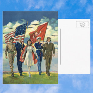 Cartão Postal Vintage Patriótico, Orgulho de Heros Militares