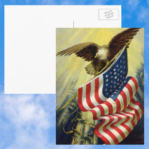 Cartão Postal Vintage Patriotismo, Patriótica Águia Americana Ba