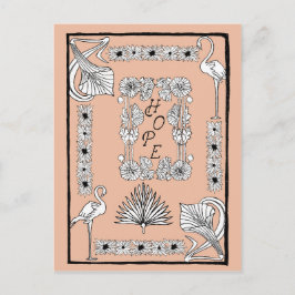 Cartão Postal Vintage Peach Black and White Hope Text