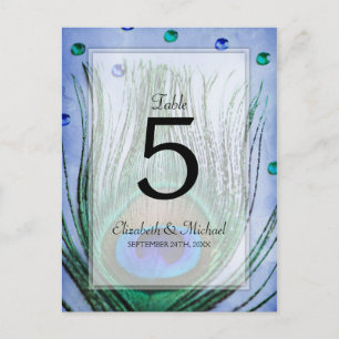 Cartão Postal Vintage Peacock Jewels Blue Wedle Table Number