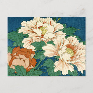 Cartão Postal Vintage Peonies em Azul