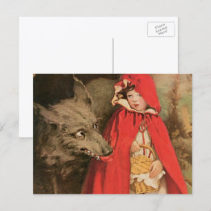 Cartão Postal Vintage Pequeno Chapeuzinho Vermelho e Grande Lobo