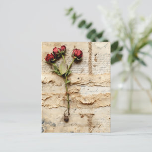 Cartão Postal Vintage - Pergaminho - Carta de Amor com Flores (2