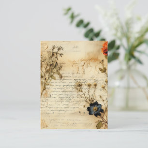 Cartão Postal Vintage - Pergaminho - Carta de Amor com Flores (5