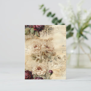 Cartão Postal Vintage - Pergaminho - Carta de Amor com Flores (7
