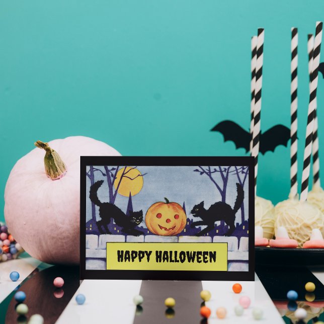 Cartão Postal Vintage Personalizable Cats Pumpkin Halloween (Criador carregado)