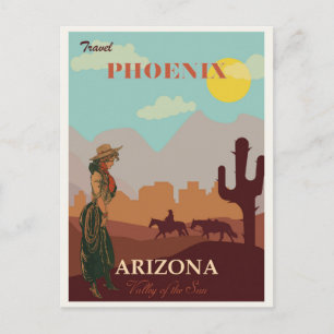Cartão Postal Vintage Phoenix Arizona Desert Cowgirl
