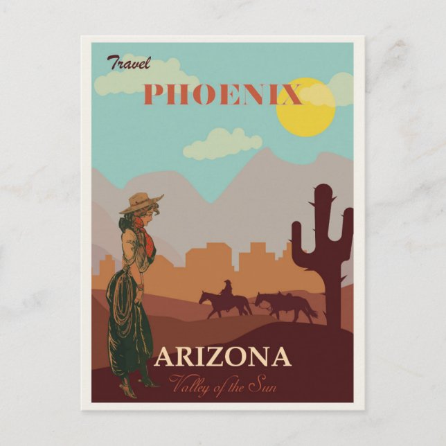 Cartão Postal Vintage Phoenix Arizona Desert Cowgirl (Frente)