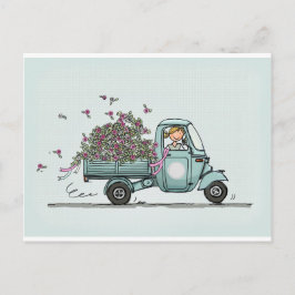 Cartão Postal Vintage Piaggio Pick Up with flowers