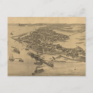 Cartão Postal Vintage Pictorial Map of Cedar Key FL (1884)