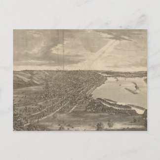 Cartão Postal Vintage Pictorial Map of Davenport Iowa (1875)