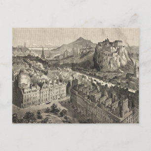 Cartão Postal Vintage Pictorial Map of Edinburgh Scotland (1886)