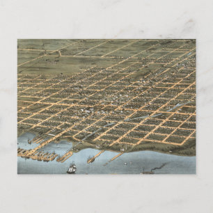 Cartão Postal Vintage Pictorial Map of Erie Pennsylvania (1870)