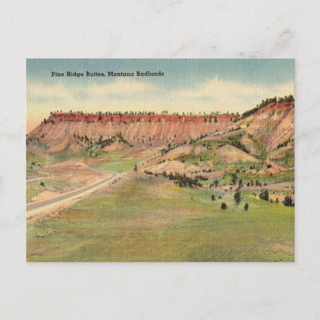 Cartão Postal Vintage, Pine Ridge Butts, Montana, Badlands (Frente)