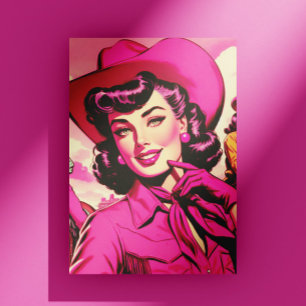 Cartão Postal Vintage Pink Cowgirl Pin-up