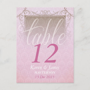 Cartão Postal Vintage Pink Damask Dream Table Number