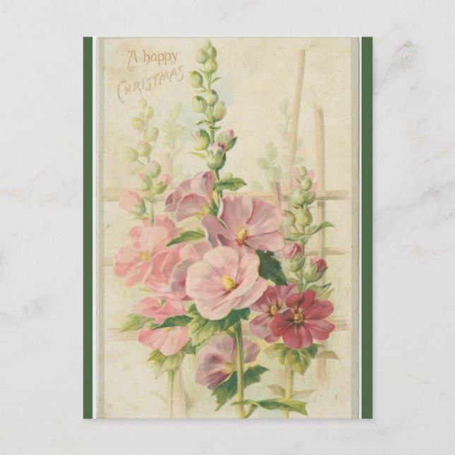 Cartão Postal Vintage Pink Garden Flowers Natal (Frente)