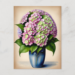 Cartão Postal Vintage Pink Hydrangea Flower