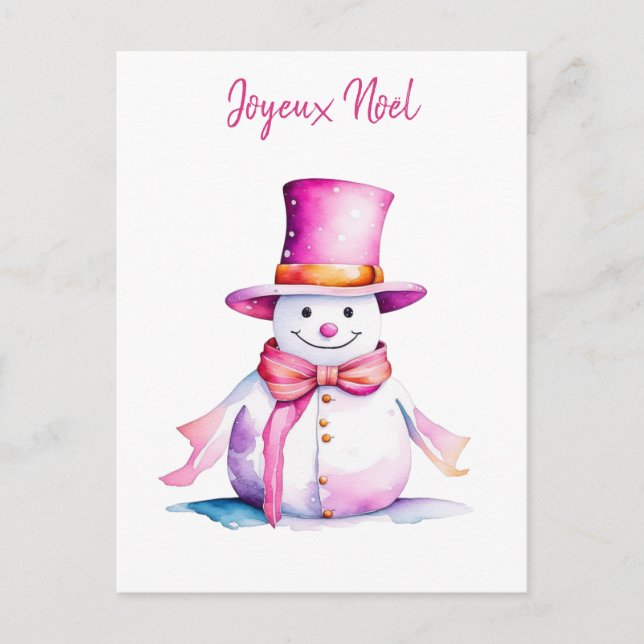 Cartão Postal Vintage Pink Snowman Retro Personalizado Natal (Frente)