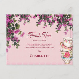 Cartão Postal Vintage Pink Teacups Stack Bridal Shower Thank You