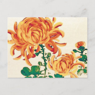 Cartão Postal Vintage - Pintura Japonesa de Chrysanthemums