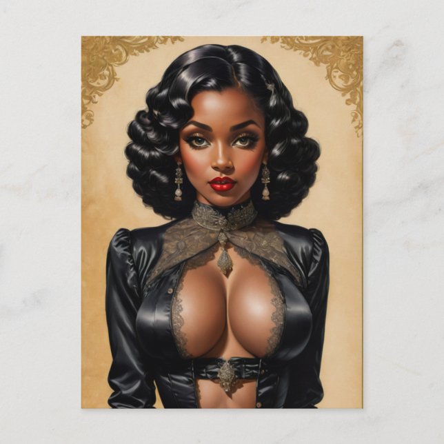 Cartão Postal Vintage Pinup Black Girl (Frente)