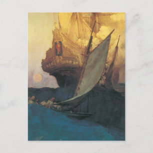 Cartão Postal Vintage Pirate, Ataque em um Galeão por Howard Pyl