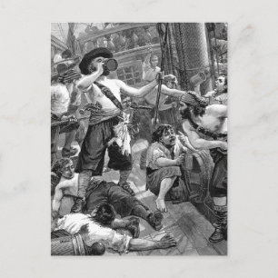 Cartão Postal Vintage Pirates Lutando e Bebendo no Navio