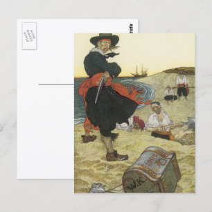 Cartão Postal Vintage Pirates, William Kidd Burying Treasure