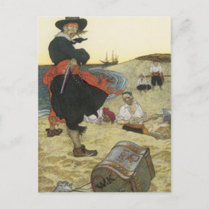 Cartão Postal Vintage Pirates, William Kidd Burying Treasure
