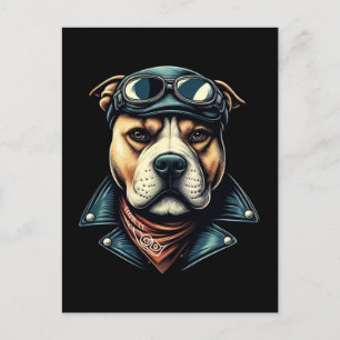 Cartão Postal Vintage Pitbull Biker
