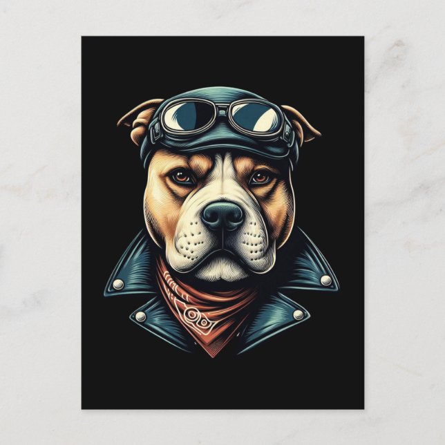 Cartão Postal Vintage Pitbull Biker (Frente)