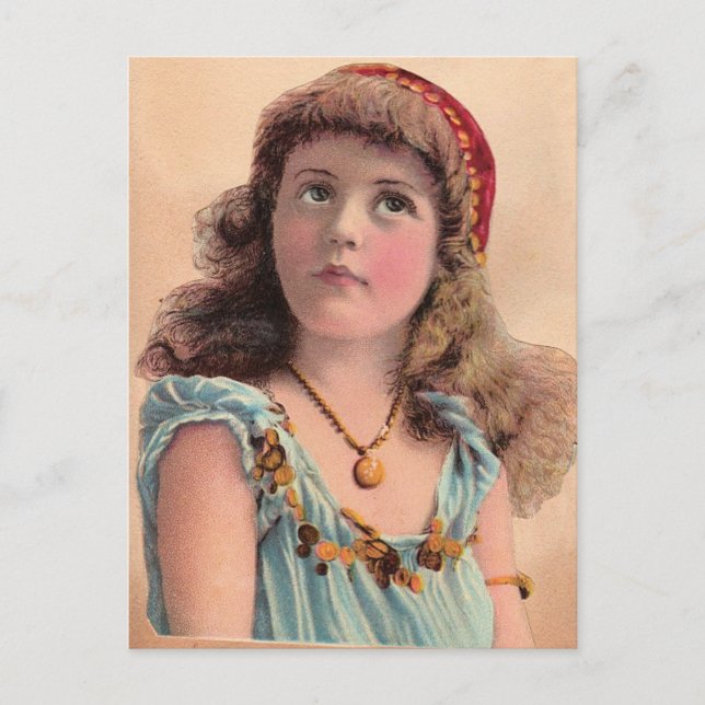 Cartão Postal Vintage Pondering Girl (Frente)