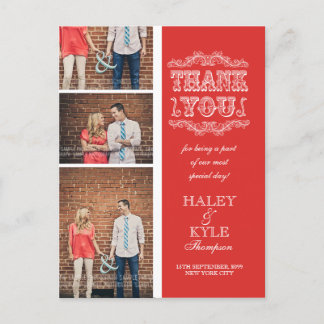 Cartão Postal VINTAGE Poppy Red Photo Casamento Obrigado Cartão-