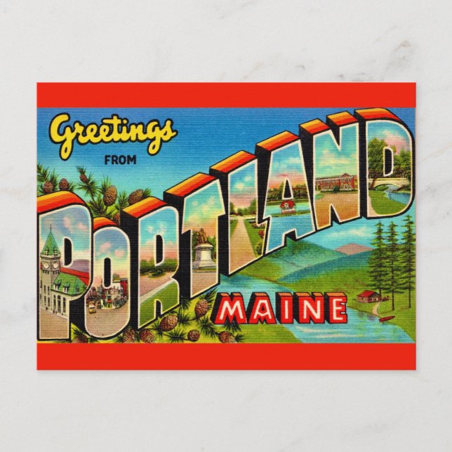Cartão Postal Vintage Portland Maine (Frente)