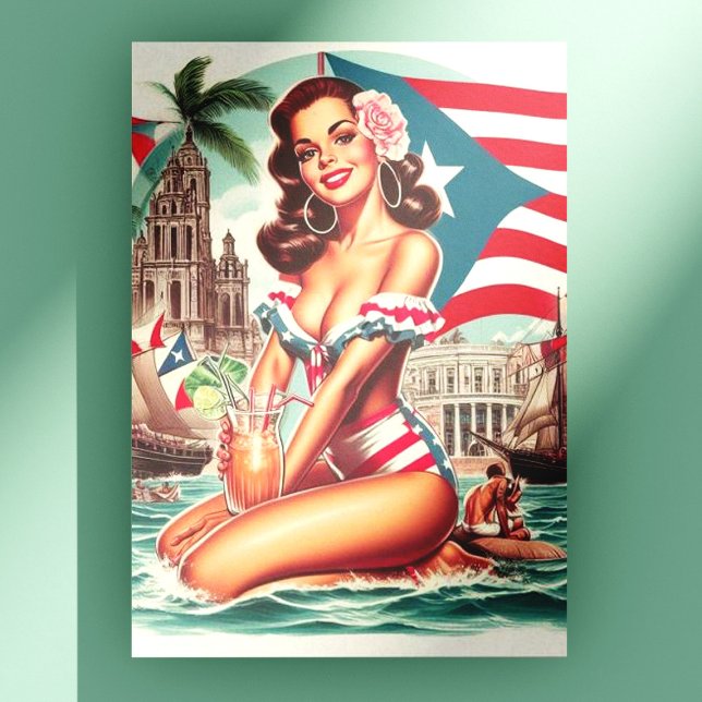 Cartão Postal Vintage Porto Rico Pin-Up (Criador carregado)