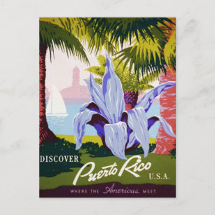Cartão Postal Vintage Porto Rico Viagem - Deco de Arte Tropical