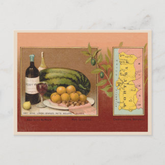 Cartão Postal Vintage Portugal dos anos 80 com mapa e fruta