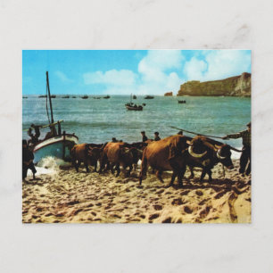 Cartão Postal Vintage Portugal, Nazare, barcos de pesca de ca