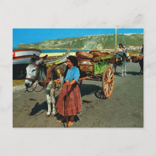 Cartão Postal Vintage Portugal, Nazare, descarga de barcos de sa