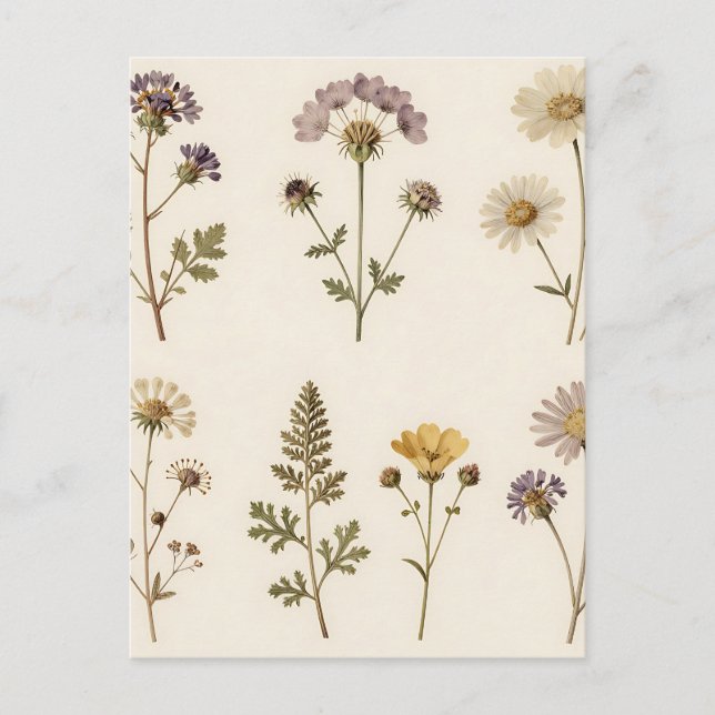 Cartão Postal Vintage Pressed Wildflower Botanical Pattern (Frente)