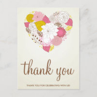 Vintage Primavera Floral Heart Obrigado Cartão-Pos