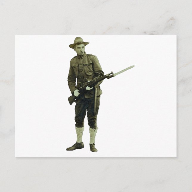 Cartão Postal Vintage, Primeira Guerra Mundial, Soldado Doughboy (Frente)