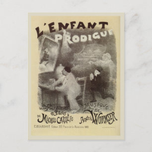 Cartão Postal Vintage Prodigal Filho mime desenho a preto e bran