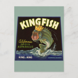 Cartão Postal Vintage Product Can Label Art, Kingfish Asparagus