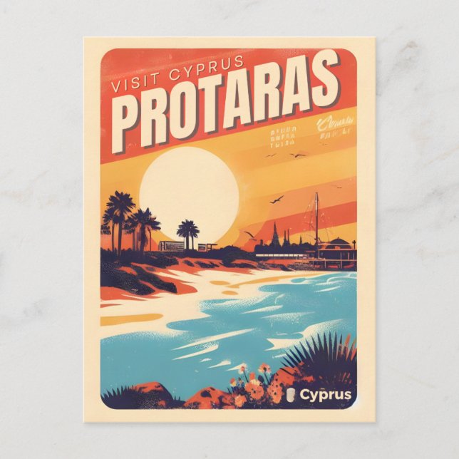 Cartão Postal vintage Protaras chipre feriado na praia (Frente)