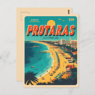 Cartão Postal vintage Protaras chipre feriado na praia